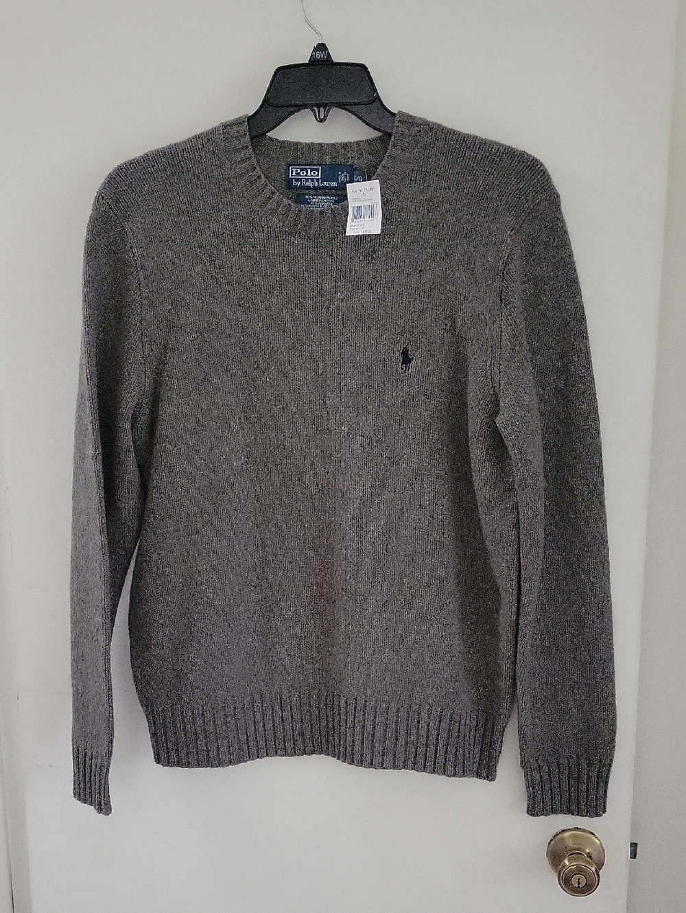 POLO by Ralph Lauren Gray Merino/Angora Crewneck Sweater with Polo Logo Sz L